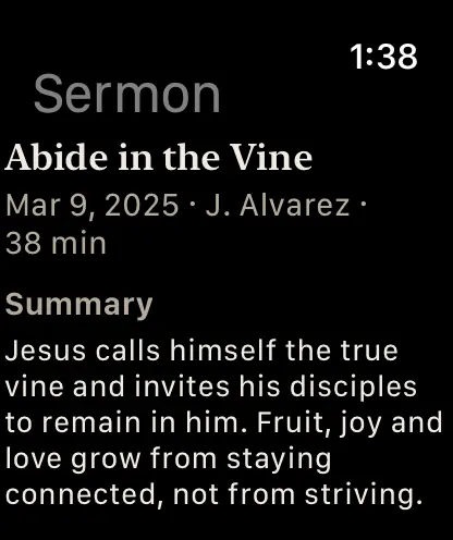 The Summary of Abide in the Vine on Apple Watch.